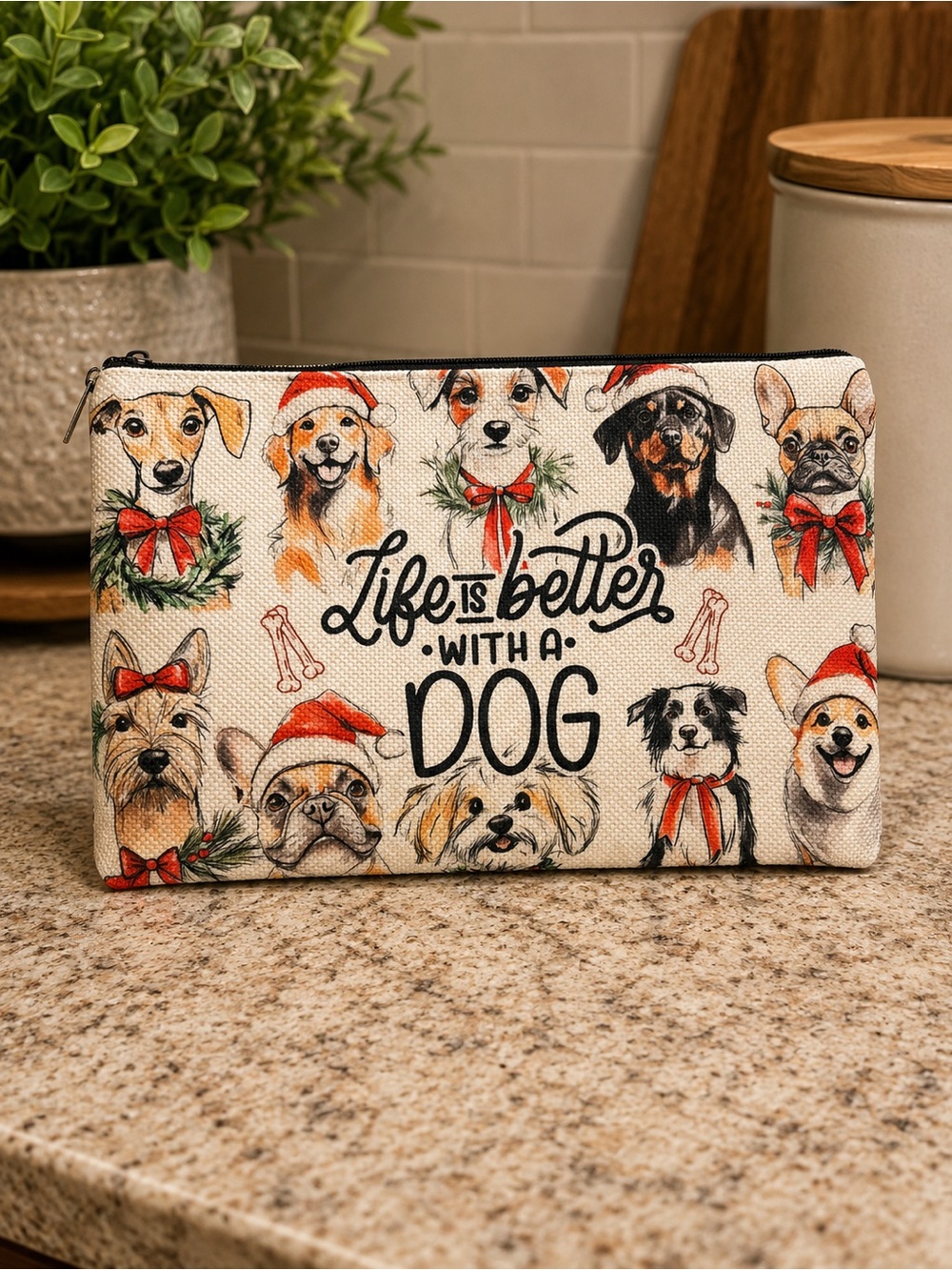 ✴️New✴️Life Is Better With A Dog Canvas Zipper Makeup Bag